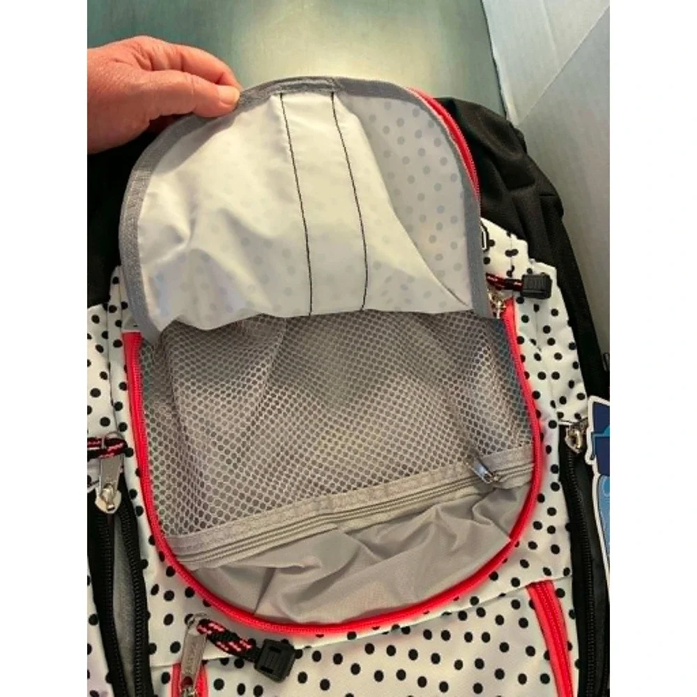 Eastsport Backpack Kids White Black Polka Dot Pink Trim‎ Multi Pocket Y2K School
